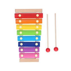 Xilófono metálico de colores en base madera
