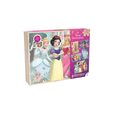 Rompecabezas Princesas 5 en 1 en caja madera